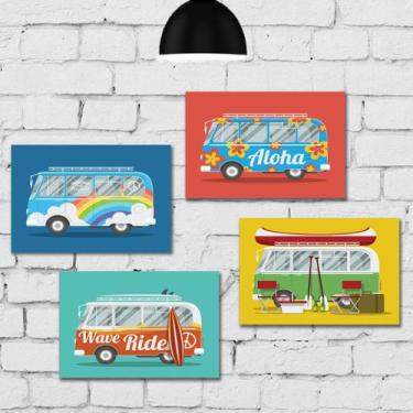Imagem de Placa Decorativa Vintage Kombi Kit 4un MDF 20x30cm - Quartinhos