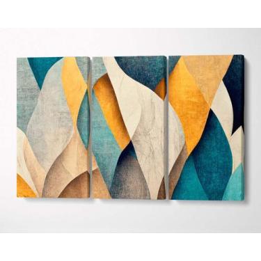 Imagem de 3 Quadros em Tecido Canvas Abstrato Dourado Branco Cinza - LindaCasaPr