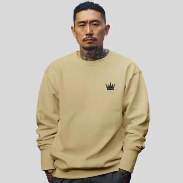 Imagem de Blusa De Frio Moletom Masculino Sem Capuz Careca Flanelado Algodão Cor