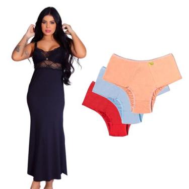 Imagem de Kit Camisola Longa Amamentação Com Recorte Lateral Sensual + 3 Calcinh