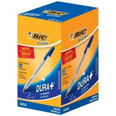 Imagem de Caneta Esferográfica BIC Cristal Azul Dura+ Caixa com 50 Unidades