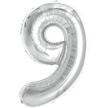 Imagem de Balão Metalizado Numero 9 Prata 40CM - Make M