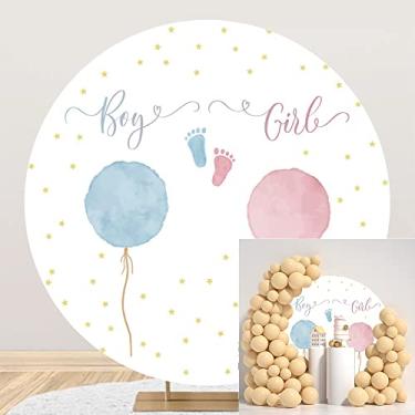 Imagem de OERJU Capa de fundo redonda revelação de gênero balões azuis rosa para meninos ou meninas pano de fundo redondo chá de bebê recém-nascido revelação de gênero suprimentos de festa fundo fotografia
