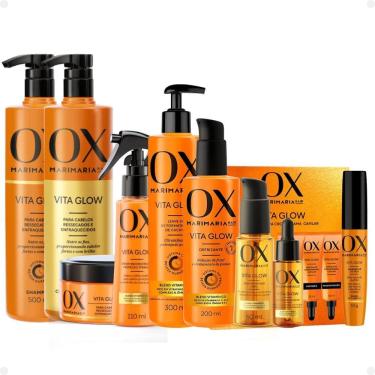 Imagem de Kit Ox Mari Maria Hair Vita Glow: Shampoo, Condicionador, Máscara, Ampola, Sérum, Leave-In, Defrizante, Óleo, Tônico e Alinhador de Fios