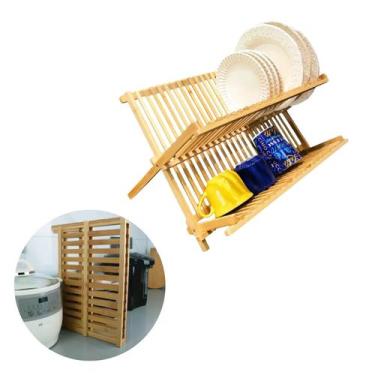 Imagem de Escorredor de Pratos e Louças em Bambu 100 Natural Dobrável Material E