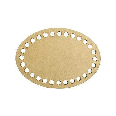 Imagem de Placa Base Oval Cesto Fio de Malha Croche 15x10,6 Mdf Madeira - Atacad