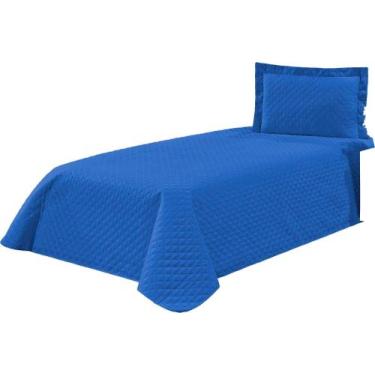Imagem de Cobre Leito Solteiro Kaique 02 Peças Liso Ideal Cama Box azul - Tati E