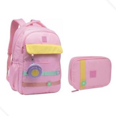 Imagem de Kit Mochila Infantil Juvenil Escolar De Costas Com Estojo-Feminino