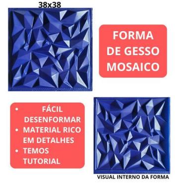 Imagem de Forma De Gesso Modelo Mosaico Trapezoide 3D 38x38cm Formas p/ Gesso De