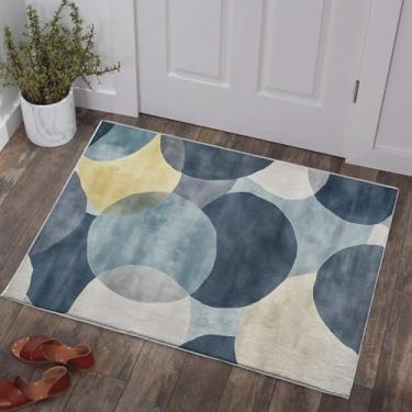 Imagem de Tapete geométrico azul e branco para sala de estar, interior, lavável à máquina, tapetes abstratos para quarto, sala de jantar, ultramacio, tapete grande, antiderrapante, sem queda, boho para