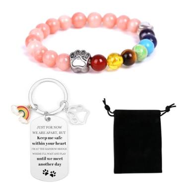 Imagem de Vjajaly Rainbow Bridge Pulseira de presente memorial para animais de estimação amado cão gato 8 mm contas de cores mistas 7 chacras pulseira memorial para mulheres homens que perde animais de