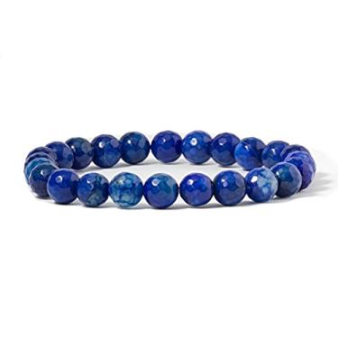 Imagem de (Blue Fire Faceted Agate) - Cherry Tree Collection Gemstone Beaded Stretch Bracelet 8mm Round Beads 7"
