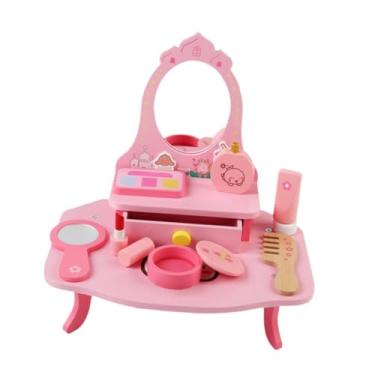 Imagem de YIJU Conjunto de maquiagem de madeira, brinquedos educativos de dramatização, brinquedo de beleza, penteadeira, brinquedo, kits de maquiagem de princesa