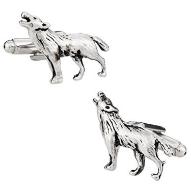 Imagem de Abotoaduras de prata lobo solitário com caixa de apresentação Cuff-Daddy