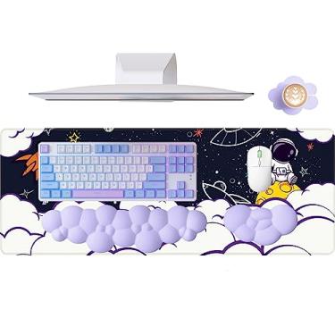 Imagem de ATTACK SHARK Mouse pad nuvem 4 em 1, descanso de pulso para teclado, suporte de descanso de pulso e conjunto de porta-copos de couro com tapete de mesa de escritório, almofada de mesa de poliuretano