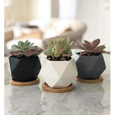Imagem de Vasos Suculentos de Cerâmica Chez JuJu com Drenagem | Pneu de Bambu | Presente para Amigos Família Aniversário Casamento Infantil Feriado | Decoração de Casa Desktop Interior