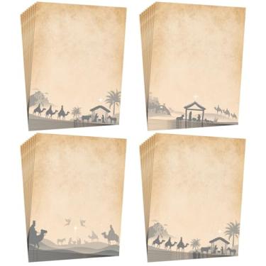 Imagem de Watersay 100 peças de papel timbrado noite sagrada feriado 21,6 cm x 28 cm papel timbrado natal natal papel timbrado religioso papel timbrado família sagrada papel timbrado para escrever cartas