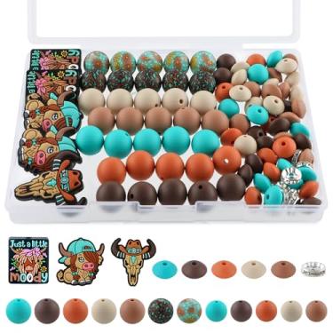 Imagem de HHCFAST Conjunto de 100 contas de silicone, contas de lentilha, contas espaçadoras de strass, contas de silicone de vaca camelo para canetas e contas de silicone impressas, contas de silicone de 15 mm
