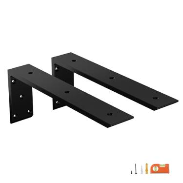 Imagem de NEODROP Pacote Com 2 Suportes De Bancada De 16", Suportes Em L Para Serviços Pesados Para Bancadas De Quartzo/Madeira/Laminado/Granito, Aço Metálico De 3/8" De Espessura, Revestimento Em Pó Preto Fosc