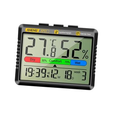 Imagem de IEUDNS Termohigrômetro Clima Conforto Lembrete de Relógio 24 horas Higrômetro Interno para Escritório Quarto Gerenciamento Eficiente de Tempo, Preto