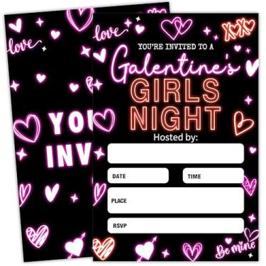 Imagem de ukebobo Galentines Cartão de convite para festa noturna para meninas, 20 Neon Valentines Dinner Convite, Pink Cocktail Convite, Galentines Convite with Envelopes, Valentines Ideas for Girls