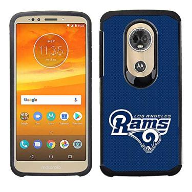 Imagem de Prime Brands Group Capa de celular para Motorola Moto E5 Plus/E5 Supra - Licenciado pela NFL Los Angeles Rams - Capa traseira texturizada azul em TPU preto