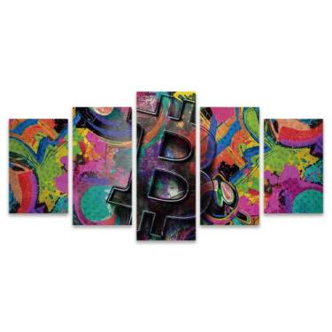 Imagem de Quadro Mosaico Decorativo Bitcoin Simbolo Colorido Pop Arte Grafite - 