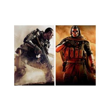 Imagem de Kit 2 Quadros Tela Canvas COD Jogo FPS Ghost Skin Teen Sala - Deliquad