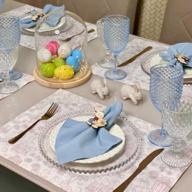 Imagem de Kit 6 Jogos Americanos com 6 Guardanapos e 6 Pg Páscoa Colorido Póa (COELHINHO ROSA - GUARDANAPO AZUL BEBE - PG COELHO TRADICIONAL)