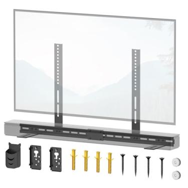 Imagem de tiebutie Suporte de barra de som sob a TV para Bose Soundbar com suporte para alto-falante e controle remoto - Suporte de barra de som de altura ajustável para Bose Soundbar Suporte de montagem sob
