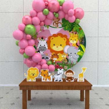 Imagem de KIT FESTA KIT FESTA PAINEL REDONDO Decoração Infantil Safari Rosa - IM