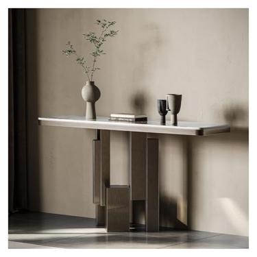 Imagem de LICONG-2020 Mesa de entrada moderna, mesa de sofá de mármore falso branco, mesa de entrada para corredor, sala de estar, quarto, armário de entrada fácil de montar (pequeno)