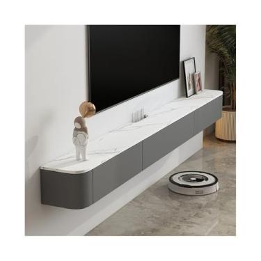 Imagem de Armário de TV Suporte de TV flutuante com espaço de armazenamento, console de mídia flutuante montado na parede com mesa de rock para TVs inferiores, estilo moderno Armário de mídia(Gray,200x24x19cm)
