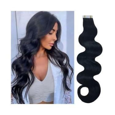 Imagem de Fita para extensão de cabelo Fita de trama de pele invisível encaracolada em extensões de cabelo natural preto 16-26 polegadas 20pcs / 50g Fita para peruca(18 inches)