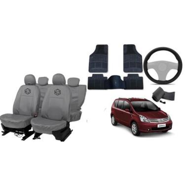 Imagem de Kit capa couro cinza Livina 09-14 + tapete e volante esportivo - ferro