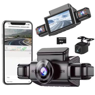 Imagem de XRC TECH Câmera veicular de 4 canais para carros, câmera HD 1080p + 720p + 480p + 480p, com tela HD de 3 polegadas, conexão WiFi, sensor G, DVR de carro com visão noturna infravermelha