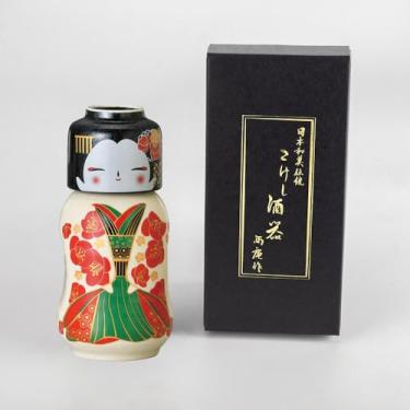 Imagem de Waraku Fuuka Conjunto de cerâmica soju de vinho de saquê tradicional japonês Kokeshi com 1 copo Ochoko e 1 garrafa de presente Tokkuri (Kokeshi Ume Maiko)