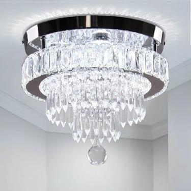 Imagem de 11.8 "lustre de cristal led montagem embutida luz teto lustres de cristal modernos para quartos sala jantar corredor