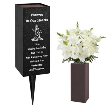 Imagem de Vasos de cemitério com pontas e argila de flor, metal, vasos de cemitério para túmulos com orifícios de drenagem para flores frescas/artificiais, suporte de flores para cemitério, decorações de