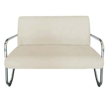 Imagem de Namoradeira Decorativa Bela Couro Bege Braço Cromado - Mansão Decor