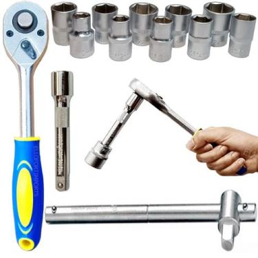 Imagem de Jogo Soquetes Sextavado C/Catraca Cabo de Força CRV 13Pçs 1/2Pol - Gor