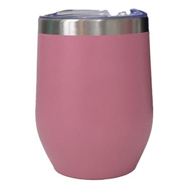 Imagem de Caneca Copo Térmico Aço Inox 360ml Para Cerveja Café Bebida Chopp Chá Vinho Leite Água Mini Cuia Com Tampa Antigotejamento Anti-vazamento (Rosa Claro)