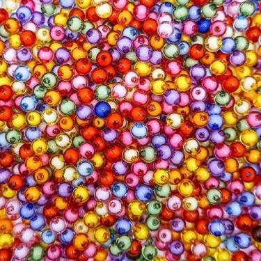 Imagem de Miçanga Passante Bola Lisa Acrílico Colorido Miolo Branco 8mm 200pçs 8