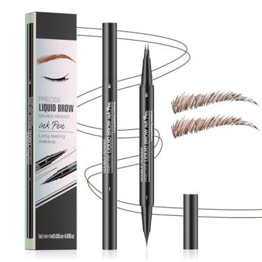 Imagem de Lápis de sobrancelha impermeável para mulheres – Caneta de sobrancelha Microblading, ponta dupla 2 em 1 com ponta de 2 garfos e ponta de pincel precisa, inclui pincel de sobrancelha