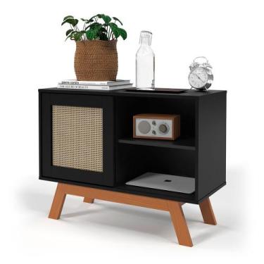 Imagem de Balcao Buffet Aparador Bar Porta de Correr Rattan pés em Madeira - Pre