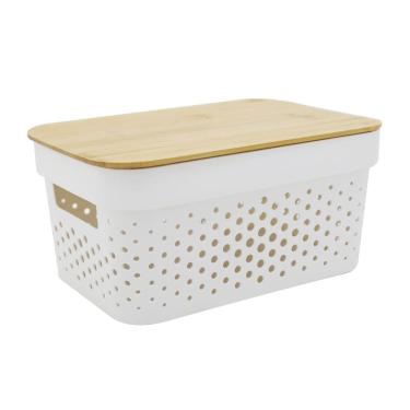 Imagem de Caixa Organizadora Kas com Tampa de Bamboo 4,5l Branca