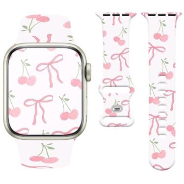 Imagem de Watbro Pulseira de relógio Bowknot compatível com Apple Watch de 38 mm, 40 mm, 41 mm, 42 mm, 44 mm, 45 mm e 49 mm, feminina e masculina, design de pulseira esportiva fofa de silicone macio para Apple