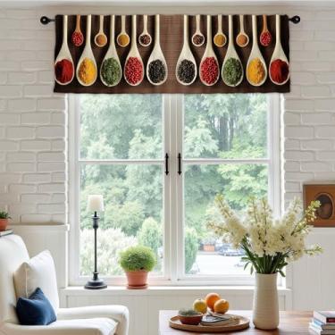 Imagem de XIAONGYAER Colher especiarias janelas tratamento sanefas curtas cortinas de cozinha tempero alimentos, frutas, ervas, cortinas blackout, bolso para varão, painel superior para banheiro, quarto, sala