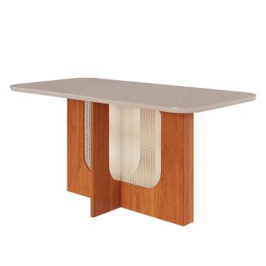 Imagem de Mesa de Jantar Retangular com Tampo de Vidro Louise Cinamomo e Off White 160 cm
