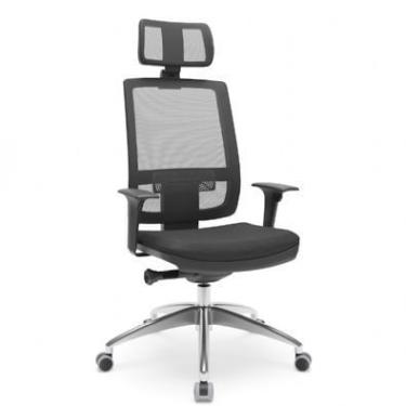 Imagem de Cadeira presidente brizza tela autocompensador slider com encosto de cabeça preta